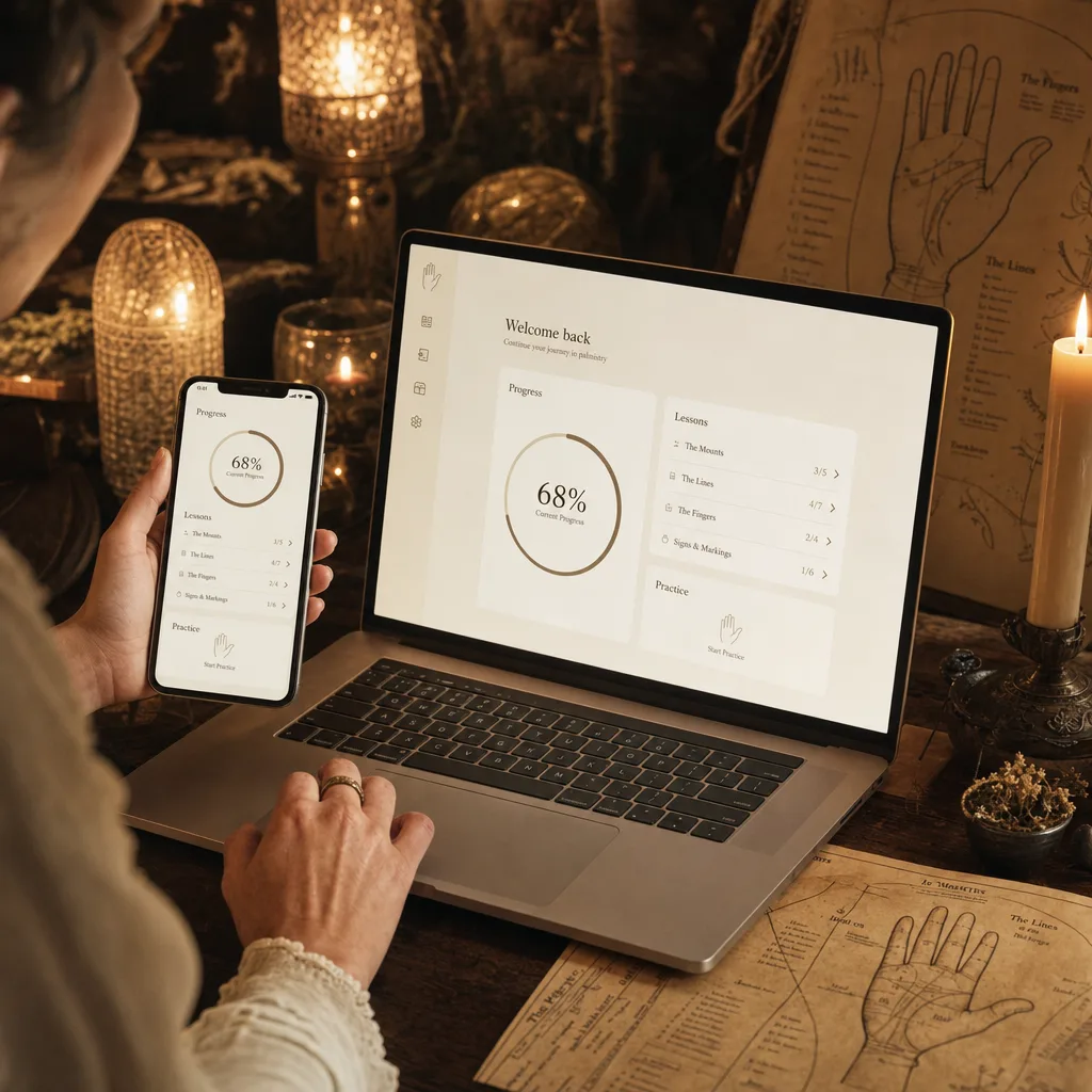 Inside the program: course dashboard with modules, lessons and reference guides
